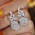Rose Flower Drop Earrings For Women, Sparkling Micro Paved Zircon Fashion Ear Jewelry view 4