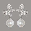 Butterfly Zircon And Faux Pearl Drop Earrings For Women, Elegant Korean Style Fashion Jewelry view 2