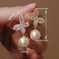 Butterfly Zircon And Faux Pearl Drop Earrings For Women, Elegant Korean Style Fashion Jewelry view 4