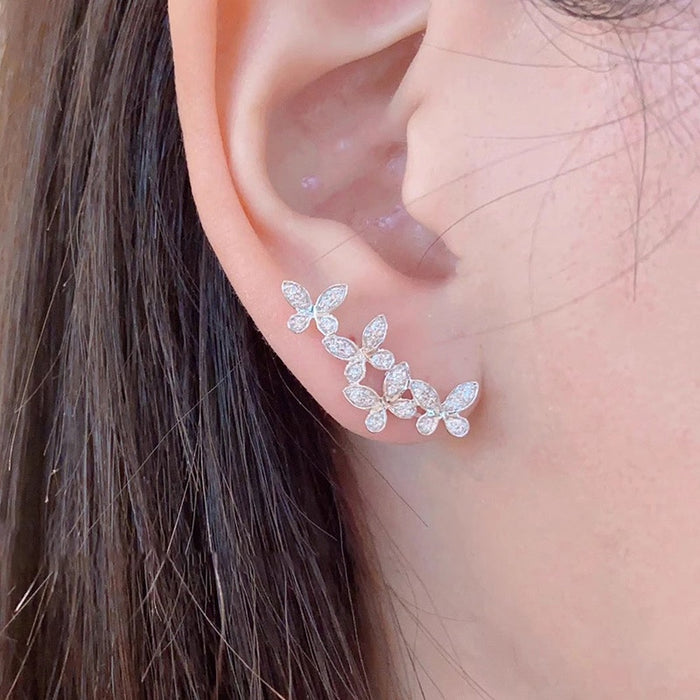 Butterfly Flower Earrings For Women, Micro Pave Zircon Sparkling Fashion Daily Ear Jewelry