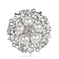 Black Silver Tone Flower Crystal Pearl Look Two Designs Metal Brooch Pin view 6