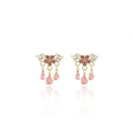 Elegant Korean Style Alloy Pink Rhinestone Flower Teardrop Dangle Stud Jewelry For Women Luxury Earrings view 5