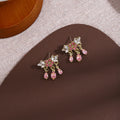 Elegant Korean Style Alloy Pink Rhinestone Flower Teardrop Dangle Stud Jewelry For Women Luxury Earrings view 3