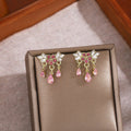 Elegant Korean Style Alloy Pink Rhinestone Flower Teardrop Dangle Stud Jewelry For Women Luxury Earrings view 1