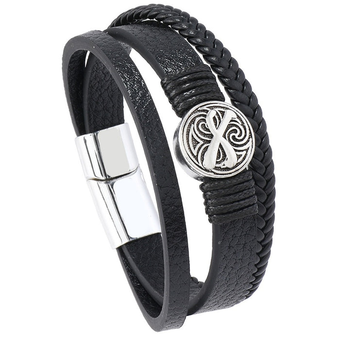 Style Men's Multilayer Handmade Braided PU Leather Bracelet With Simple Magnetic Clasp