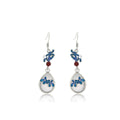 Vintage Blue Floral Enamel Teardrop Faux Pearl Rhinestone Long Dangle Drop Earrings view 5