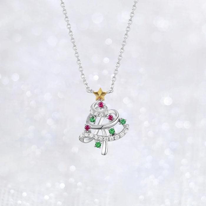 Petite Colorful Christmas Tree Pendant Necklace, Sparkling Sweet Holiday Gift Jewelry