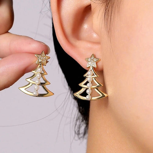 Christmas Light Luxury Stud Earrings For Women, Festive European Style Elegant Fashion Jewelry
