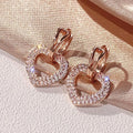 Micro Pave Zircon Heart Hollow Drop Earrings For Women Shiny Sweet Daily Fashion Jewelry view 2