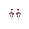 Silver Needle French Red Bow Heart Hollow Stud Earrings Vintage Asymmetric Rose Ear Jewelry view 5