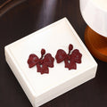Silver Needle French Red Bow Heart Hollow Stud Earrings Vintage Asymmetric Rose Ear Jewelry view 3