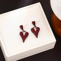 Silver Needle French Red Bow Heart Hollow Stud Earrings Vintage Asymmetric Rose Ear Jewelry view 4