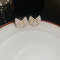 Faux Pearl Rhinestone Bow Stud Earrings French Light Luxury Princess Style Silver Needle Jewelry view 4