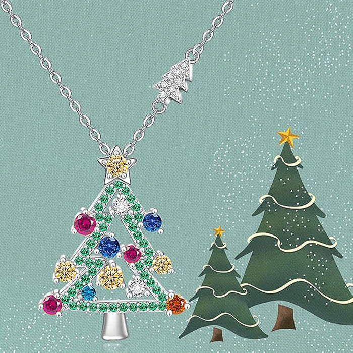 Cute Multicolor Christmas Tree Pendant Necklace, Fashion Holiday Jewelry For Festive Outfits