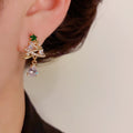 Zircon Inlaid Christmas Tree Drop Earrings For Women, Light Luxury Holiday Fashion Jewelry view 3