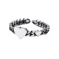 Adjustable Open Ring With Double Heart Design, Antique Silver Heart Fashion Finger Ring view 5