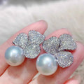 Clover Faux Pearl Stud Earrings For Women, Shiny Light Luxury Chic Fashion Ear Jewelry view 5