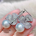 Clover Faux Pearl Stud Earrings For Women, Shiny Light Luxury Chic Fashion Ear Jewelry view 4