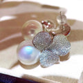 Clover Faux Pearl Stud Earrings For Women, Shiny Light Luxury Chic Fashion Ear Jewelry view 2