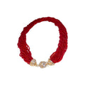 Statement Multilayer Red Seed Bead Necklace For Women, Alloy Geometric Round Charm Collarbone Chain view 5