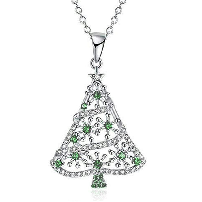 Christmas Tree Zircon Pendant Necklace, Elegant Holiday Gift Jewelry For Women
