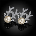 Sweet Christmas Reindeer Antler Stud Earrings With Faux Pearl Zircon Princess Festival Jewelry view 3
