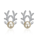 Sweet Christmas Reindeer Antler Stud Earrings With Faux Pearl Zircon Princess Festival Jewelry view 5