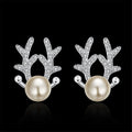 Sweet Christmas Reindeer Antler Stud Earrings With Faux Pearl Zircon Princess Festival Jewelry view 2