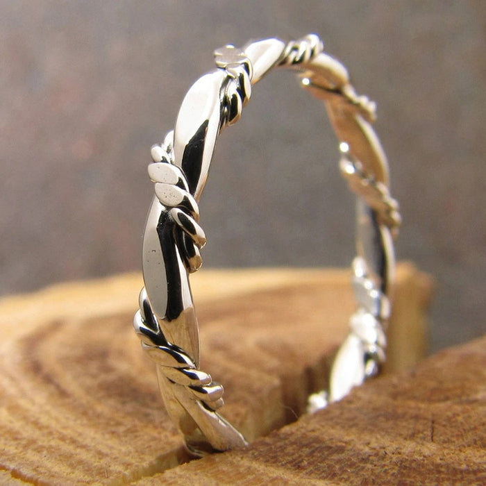 Minimal Plain Band Rope Knot Geometric Ring, Classic Korean Fashion Jewelry For Women