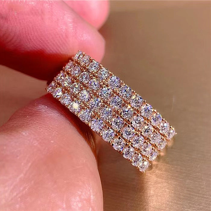Elegant Zircon Inlaid Ring For Women Sparkling Engagement Jewelry With Geometric Design