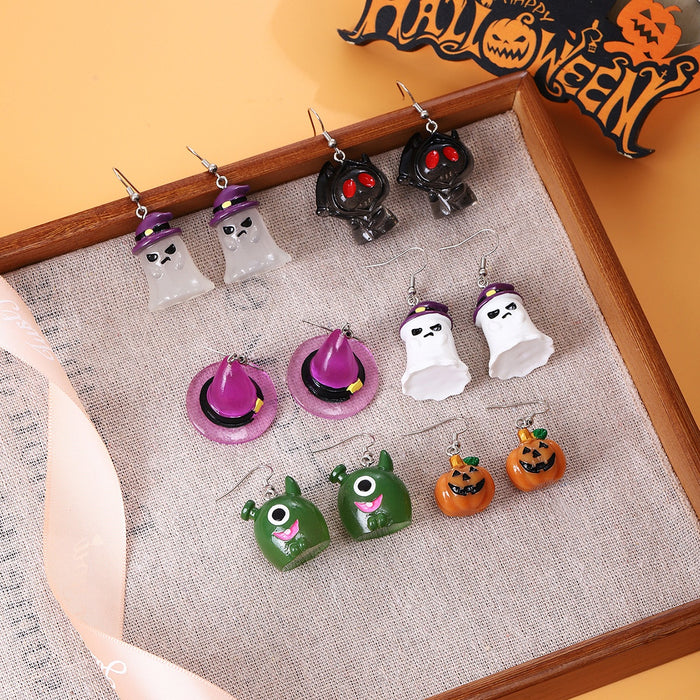 Halloween Cartoon Pumpkin Ghost Witch Hat Acrylic Alloy Hook Drop Earrings
