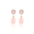 Elegant French Vintage Irregular Pink Zircon Square Studs With Alloy Gold Bead Sweet Drop Earrings view 5