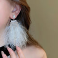 Chic Long Rhinestone Feather Tassel Drop Earrings For Women, Geometric Princess Style view 3