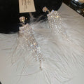 Chic Long Rhinestone Feather Tassel Drop Earrings For Women, Geometric Princess Style view 2