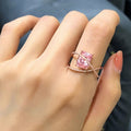 Sweet Cool Pink Zircon Ring For Women With Geometric Inlay Sparkling Statement Design view 3