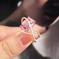 Sweet Cool Pink Zircon Ring For Women With Geometric Inlay Sparkling Statement Design view 2