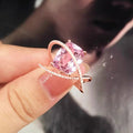 Sweet Cool Pink Zircon Ring For Women With Geometric Inlay Sparkling Statement Design view 1