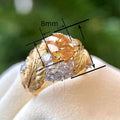 Embossed Feather Ring For Women, Fashion Elegant Band With Inlaid Yellow Zircon Accent view 4