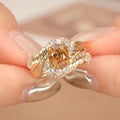 Embossed Feather Ring For Women, Fashion Elegant Band With Inlaid Yellow Zircon Accent view 2