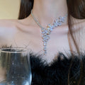 Copper Butterfly Zircon Tassel Earrings And Collarbone Necklace Jewelry Set For Bridal Style view 3