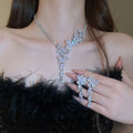 Copper Butterfly Zircon Tassel Earrings And Collarbone Necklace Jewelry Set For Bridal Style view 1