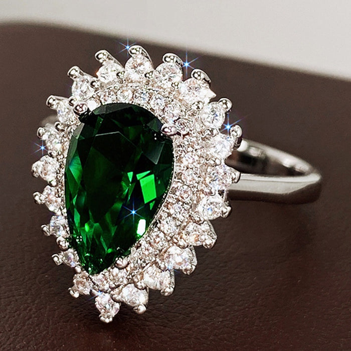 Women's Luxury Water Drop Zircon Ring, Designer Banquet Dress Statement Finger Jewelry