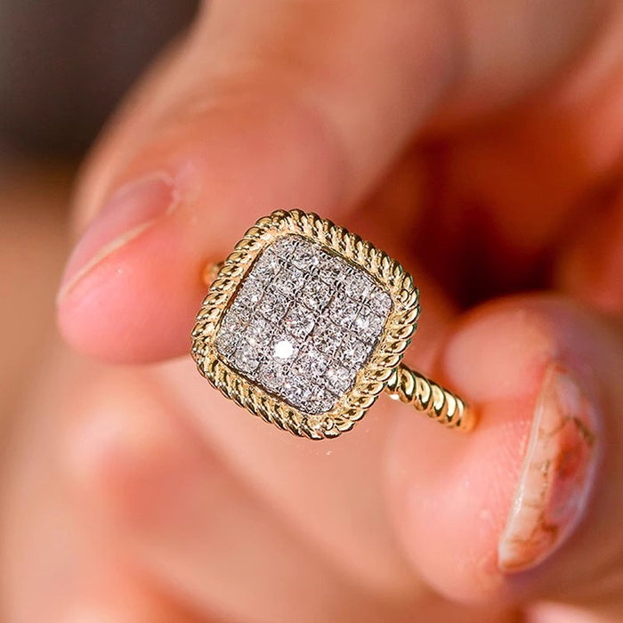 Light Luxury Micro Paved Zircon Ring For Women, Sparkling French Style Elegant Fashion Band
