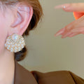 French Palace Style Faux Pearl Flower Cluster Stud Earrings For Women Elegant Geometric Round Jewelry view 3