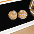 French Palace Style Faux Pearl Flower Cluster Stud Earrings For Women Elegant Geometric Round Jewelry view 2
