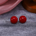 Vintage Hong Kong Style Red Acrylic Dome Bead Studs, Elegant Minimalist Silver Needle Fashion Earrings view 3