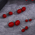 Vintage Hong Kong Style Red Acrylic Dome Bead Studs, Elegant Minimalist Silver Needle Fashion Earrings view 2