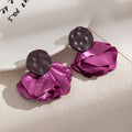 Vintage Purple Chiffon Fabric Flower Studs With Acrylic Round Button Elegant Punk Style Earrings view 1