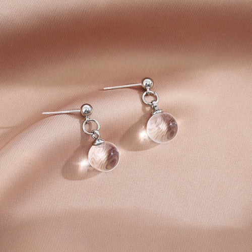 Elegant Korean Style Silver Needle Alloy Transparent Crystal Round Ball Dangle Drop Stud Earrings