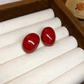 High-End Geometric Oval Red Enamel Bean Alloy Stud Earrings With Silver Pins view 1